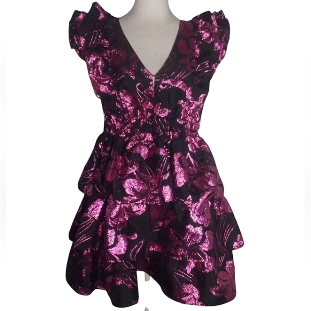 Buddy Love Raspberry Fizz Metallic Tiered Ruffle Dress Black Size Medium - Picture 3 of 10